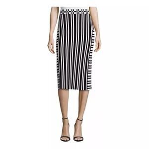 Tonya Taylor Striped Knit Camilla Pencil Skirt Women's Sze S Black White Pull On
